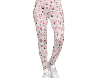 Women's Pink Ghost Leggings, Cute Everyday Pants, Spring Fashion, Activewear, Gifts for Her, Yoga and Lounge Leggings