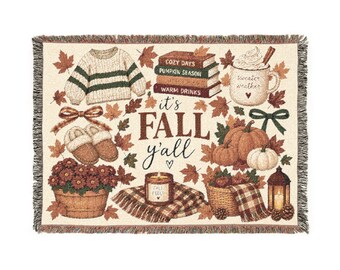 Cozy Fall Harvest Woven Blanket, Autumn Pumpkins, Sweater, Candles, Fall lover gift, Fall blanket, Cute blanket, Autumn throw, gift for her