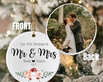 Ceramic Ornaments, First Christmas Married, Our First Christmas As Mr & Mrs, 1st Christmas Married Photo, Newlywed Gift, Double Sided, Gift