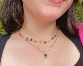 Regenbogen Kristall Kette Link Halskette | Kristall Zubehör | Boho Halskette | Meerjungfrau-Kristallhalskette