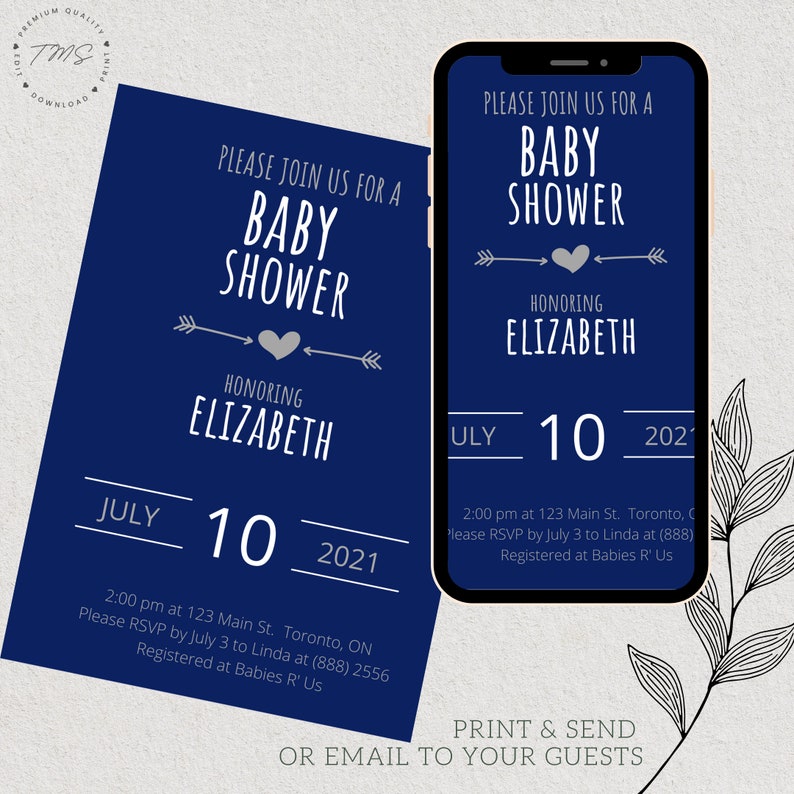 Navy Blue Baby Shower Invitation Arrow Baby Boy Invite Etsy Canada