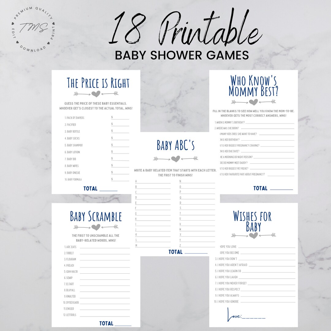 Navy Blue Baby Shower Games Bundle Arrow Baby Boy Games - Etsy