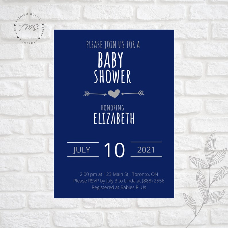 Navy Blue Baby Shower Invitation Arrow Baby Boy Invite Etsy Canada