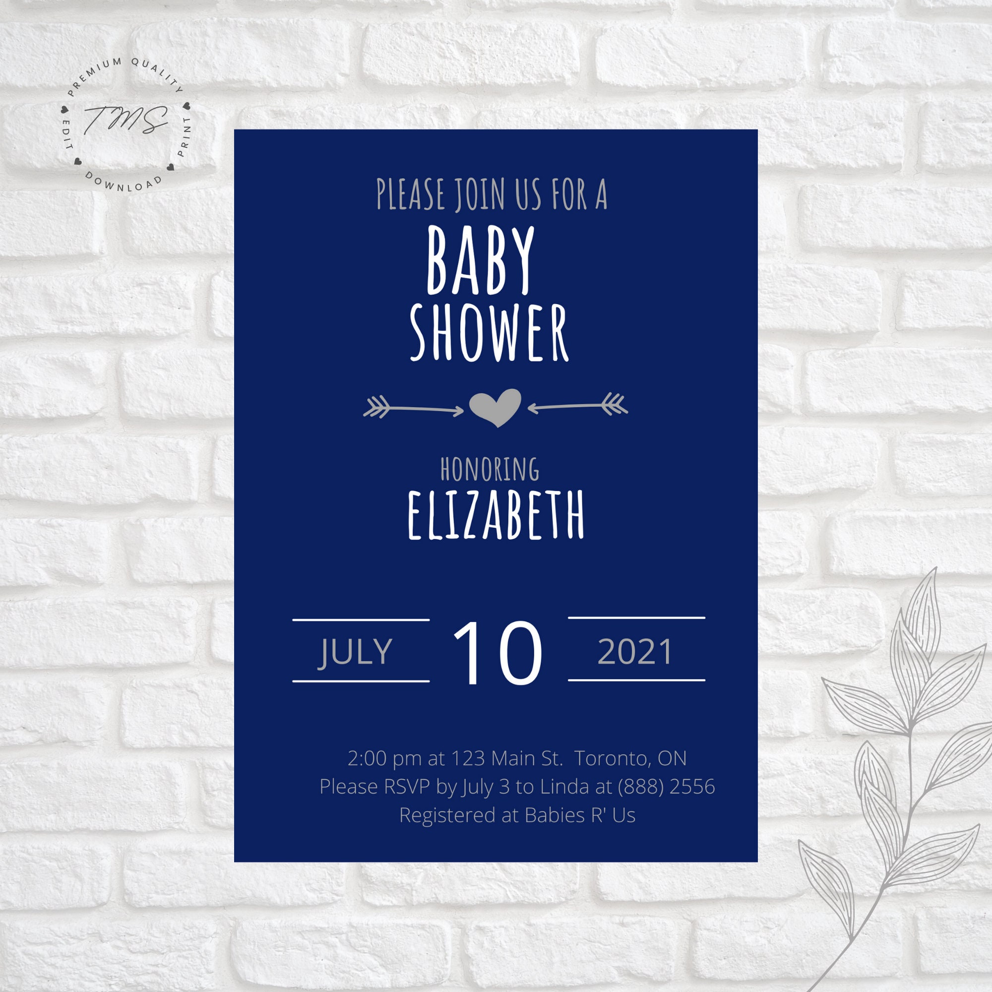 Navy Blue Baby Shower Invitation Arrow Baby Boy Invite Etsy Canada