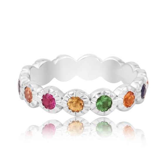 Sterling Silver 925 Rainbow crystal Ring Etsy