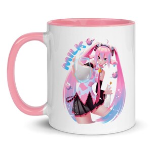 Hatsune Miku COW | Milk Original Illustration | Mug | Kawaii | Harajuku | Pastel | Cup | Pink