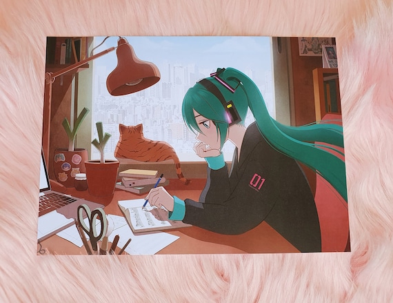 Hatsune Miku Print | Matte | A5 | Chill Lofi Hip Hop Study