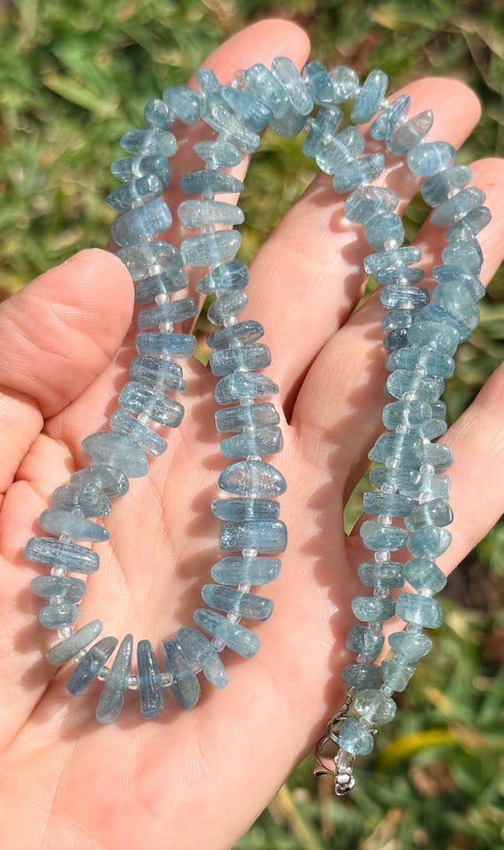 AAA Quality Natural Aquamarine Nugget Necklace – 20” – Stone of Courage & Calm – March Birthstone Jewelry – Handmade Gemstone Necklace
