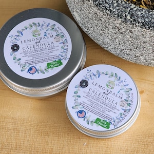 Organic Lemon Balm and Calendula Healing Salve/Chapped Lip Balm/100 % Natural/Chemical Free/Parabens Free/Non-Greasy/ All-purpose Salve