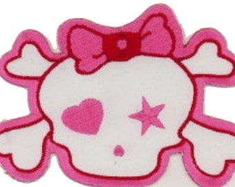 Girly Skull Embroidered Patch Iron or Sew On 3 X 4 Inches As Pictured