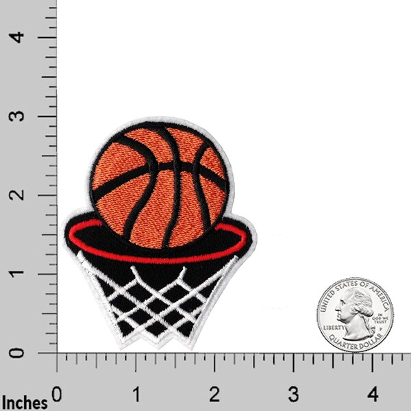 Basketball and Hoop Iron on Patch 3 Inches Tall Sport Patch Applique