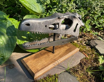 Life sized Steel Velociraptor Skull
