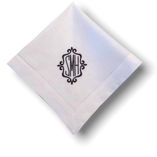 Serviette en lin monogramme brodé | Serviette Hemstitch personnalisée | Serviette de luxe en tissu | Serviette lavable réutilisable | Servilletas Bordadas