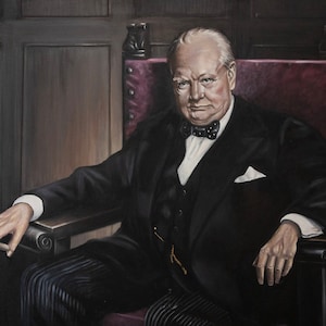 Hand-Painted Oil on Canvas – Portrait of Winston Churchill