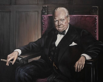 Óleo sobre lienzo pintado a mano: Retrato de Winston Churchill