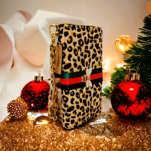 Cartera de lujo para mujer con cremallera en el contorno y estampado de leopardo de mohair sintético