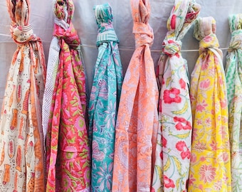 Bohemian Sarong Wrap Indian Hand block Printed Colorful Cotton Beach Warp Sarongs Soft Voile Fabric All Season Pareo