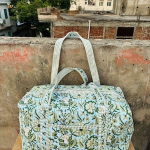 Große Baumwoll Weekender Reisetasche, Handgemachte Gesteppte Stoff Reisetasche, Block Gedruckt Reisetaschen, Handgepäck Tasche, Taschen für Frauen,