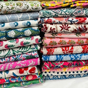 Handprinted Floral Fabrics and Cotton Scrap Bundles Vintage Fat Quarter Bundle Mix Garb Bags Precut Block Printed Quilting Cotton Fabric