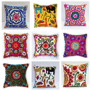 bohemian pillow cover boho cushion cover handmade colorful embraided suzani pillow cover 16x 16"18x18"20"x20"22x22"24x24"  indian pillows