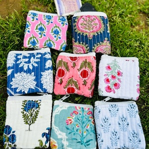 Bolsa de monedas acolchada hecha a mano de colores variados, bolso con cremallera de tela floral vintage, organizador de bolsos, bolsa de tarjetas de regalo, bolso de tarjetas de monedas, regalo para maestros