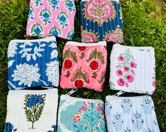 Monedero acolchado hecho a mano, con cremallera, de tela floral vintage en varios colores, organizador de monedero, bolsa para tarjetas de regalo, monedero para tarjetas, regalo para profesores.