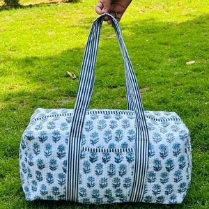 Large Cotton Weekender Travel Bag, Handmade Quilted Fabric Duffle Bag, Block Printed Overnight Bags, Hand Luggage Bag, Bags for Women, color -3