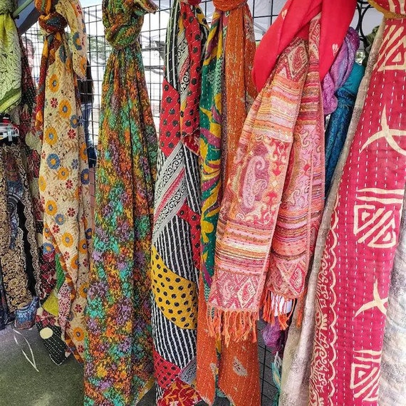 Colorful Vintage Kantha Scarf Scarves Stole Bohem… - image 1
