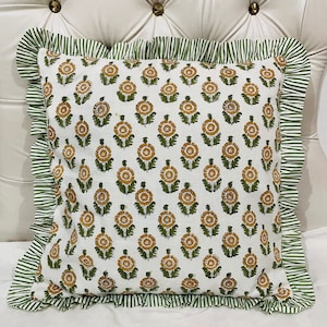vintage indian cotton block print frill cushion covers hand blocks frill pillow covers bohemian pillows 16x16 18x18 20x20&quot;indin boho cushion