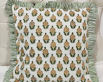 vintage Indiase katoenen blokdruk ruches kussenhoezen handblokken ruches kussenslopen boho kussens 16 x 16 18 x 18 20 x 20" indin boho kussen
