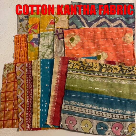 Bohemian Pre Cut Kantha Quilt Square Pack Boho Charm Pack Quilting Cotton  Fabric Squares junk Journal Covers Fabric Squares Kantha 