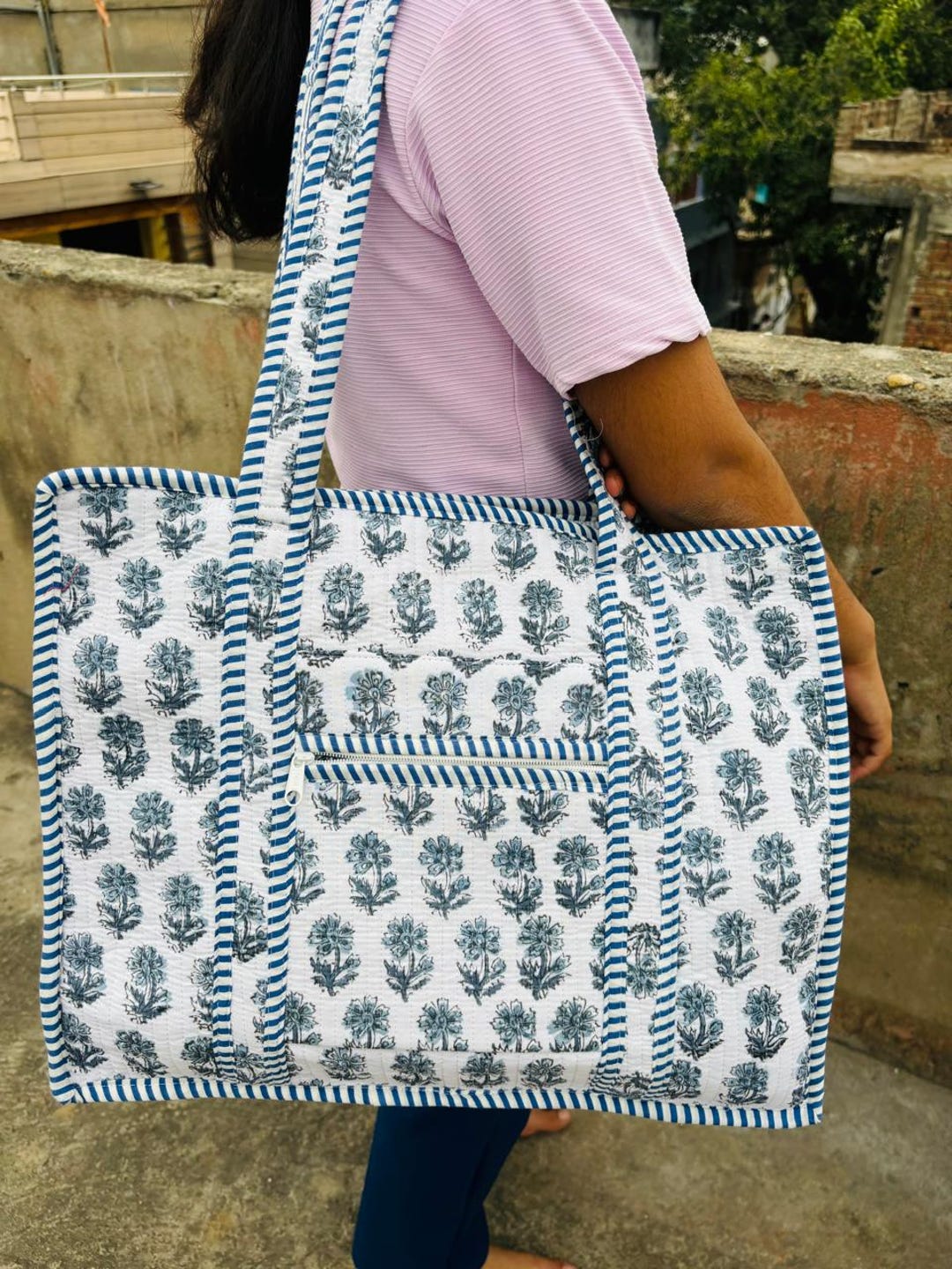 Women Cotton Quilted Shopping Tote Bag