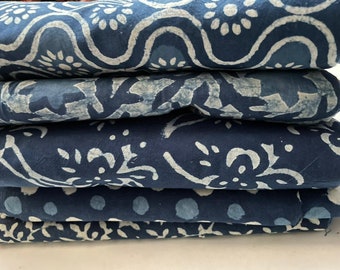 Indigo Blue Fabric Scraps, Boho Quilting Cotton Fabric
