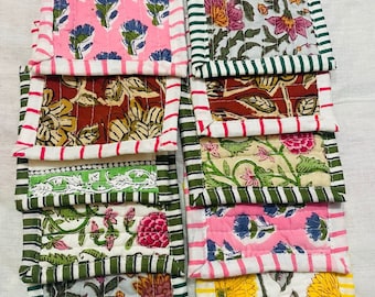 BOHO Coaster Set Floral Fabric Cloth Colorful mix and match coasters Handmade Drink Coaster Square Coaster Housewarming Gift Woven Coasters