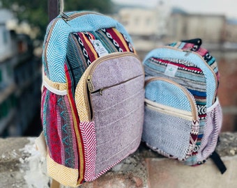 Vintage Retro Style Hemp Backpacks, Large Multi-pocket Boho Hiking beach Backpack Bag For student Unique Gifts Travel backpacks for Women