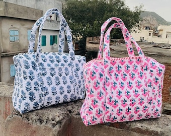 Bolso grande de hombro de lona acolchado de algodón, bolso de noche lavable con estampado floral, bolsos ecológicos para compras de yoga en la playa Boho Weekender