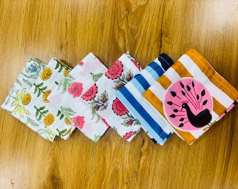 Floral Handmade Handkerchiefs, 100% Cotton Washable Hankies, Reusable Pocket Tissue, Eco Friendly Gift for Women