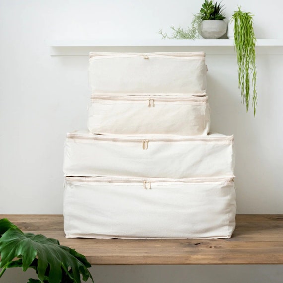 Premium Canvas Cotton Storage Bags Underbed Handmade Foldable Blanket  Storage Bag,unique Gifts, Storage Bag for Beddings Comforters Blankets 