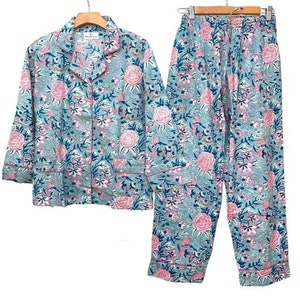 Vintage Floral Women's Pj Set | Holiday Gifts | Block Printed 100% Cotton PJS Set | Long Pyjamas | Cotton Nightwear | PJs for bridesmaid,