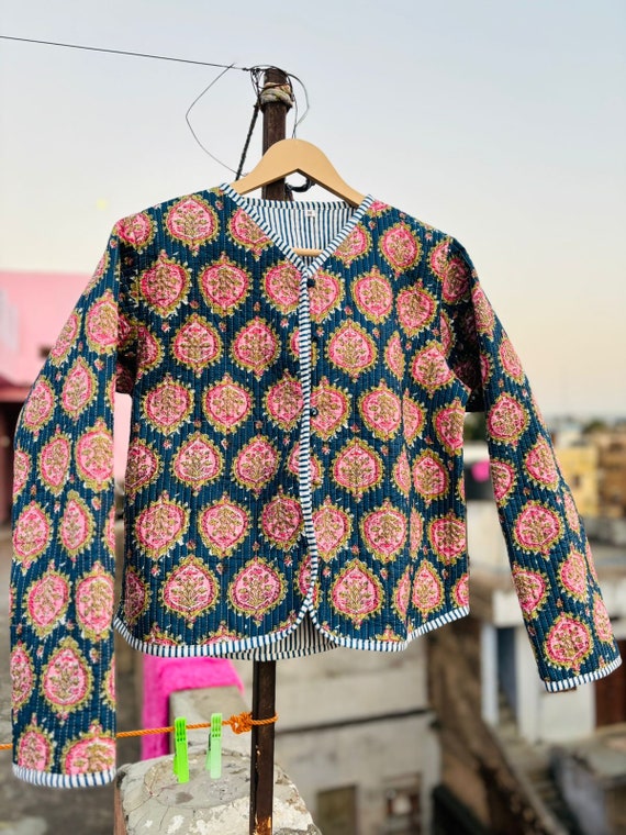 Blockprint Quilted Jacket Cotton Boho Women's Quilting Jacket Indian Vintage Floral Short Ladies Jacket / Coat Handmade Gifts for Her - Etsy Blockprint Quilted Jacket Cotton Boho Women's Quilting Jacket Indian Vintage Floral Short Ladies Jacket / Coat Handmade Gifts for Her - Etsy