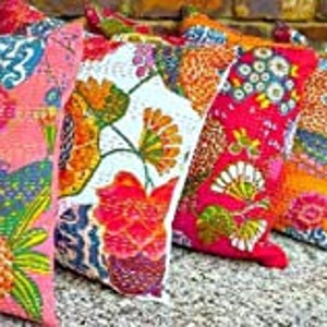 Handmade Boho Pillow Covers Vintage Kantha Throw Pillows India Bohemian Kantha Cushion Covers Decorative Home Decor Couches and Sofa Pillows