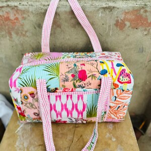 Large Cotton Weekender Travel Bag, Handmade Quilted Fabric Duffle Bag, Block Printed Overnight Bags, Hand Luggage Bag, Bags for Women,