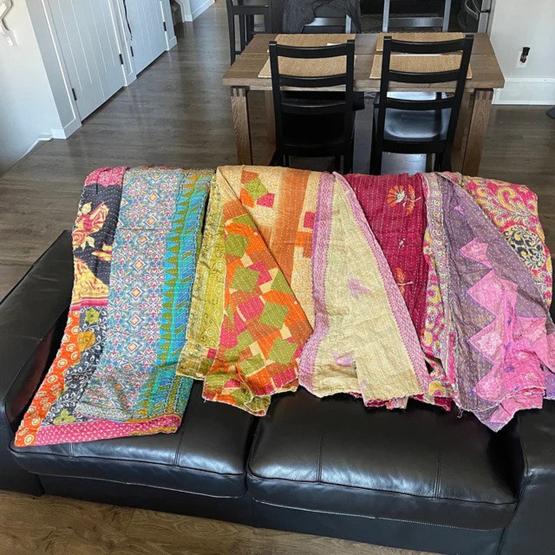 Handmade Kantha Sofa Throw Colorful Bohemian Sofa Throw Etsy