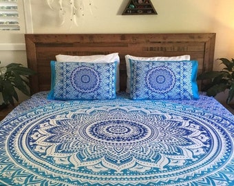 Large Boho 100% Cotton Double Bedding Set bohemian Mandala Cotton Bed Sheet set with Pillow Cases Full/Queen Bed Cover Flat Bed Sheets Set