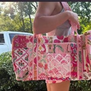Bolsa de viaje grande de algodón para fin de semana, bolsa de lona acolchada hecha a mano, bolsas de viaje con estampado de bloques, bolsa de equipaje de mano, bolsos para mujer,