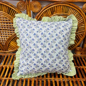 Block Print Boho Cushion Cover With Frill Handmade Cotton Bed Throw Pillows, bohemian pillow cushion cover vintage home decor frill cushion Pattern 15