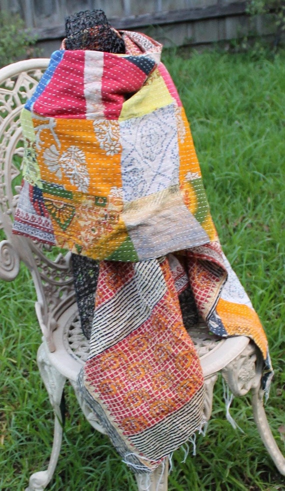 Colorful Vintage Kantha Scarf Scarves Stole Bohem… - image 3