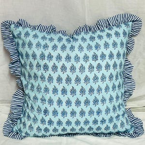 Indian Block Print Cotton Frill Bohemian Pillow Cushion Covers -Sofa Cushion Covers Floral Cushion Covers Decorative Pillows -16&quot;X16&quot; 18x18