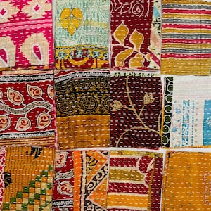 Bohemian Pre Cut Kantha Quilt Square Pack Boho Charm Pack Quilting Cotton  Fabric Squares junk Journal Covers Fabric Squares Kantha 