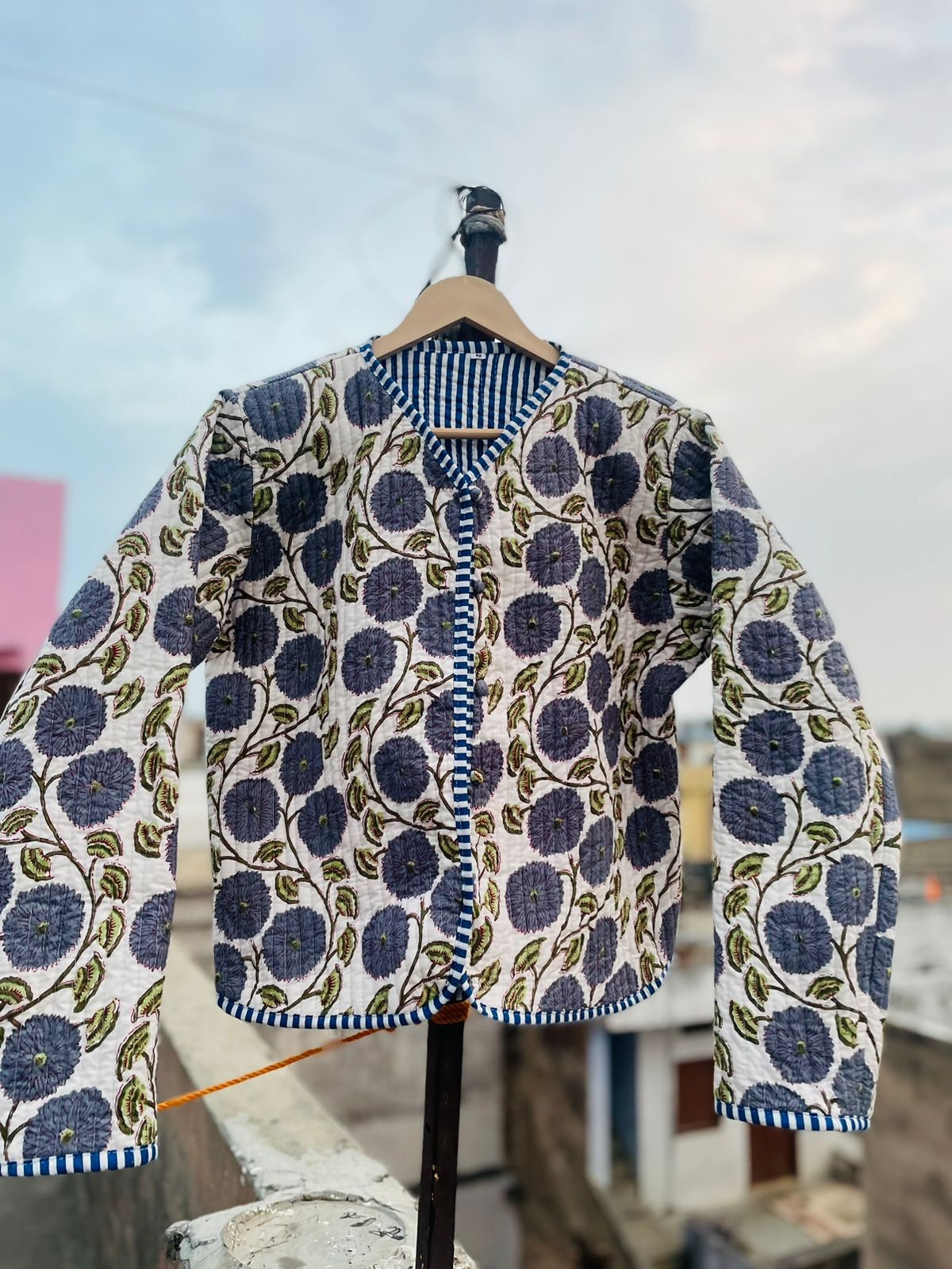 Blockprint Quilted Jacket Cotton Boho Women's Quilting Blockprint Quilted Jacket Cotton Boho Women's Quilting